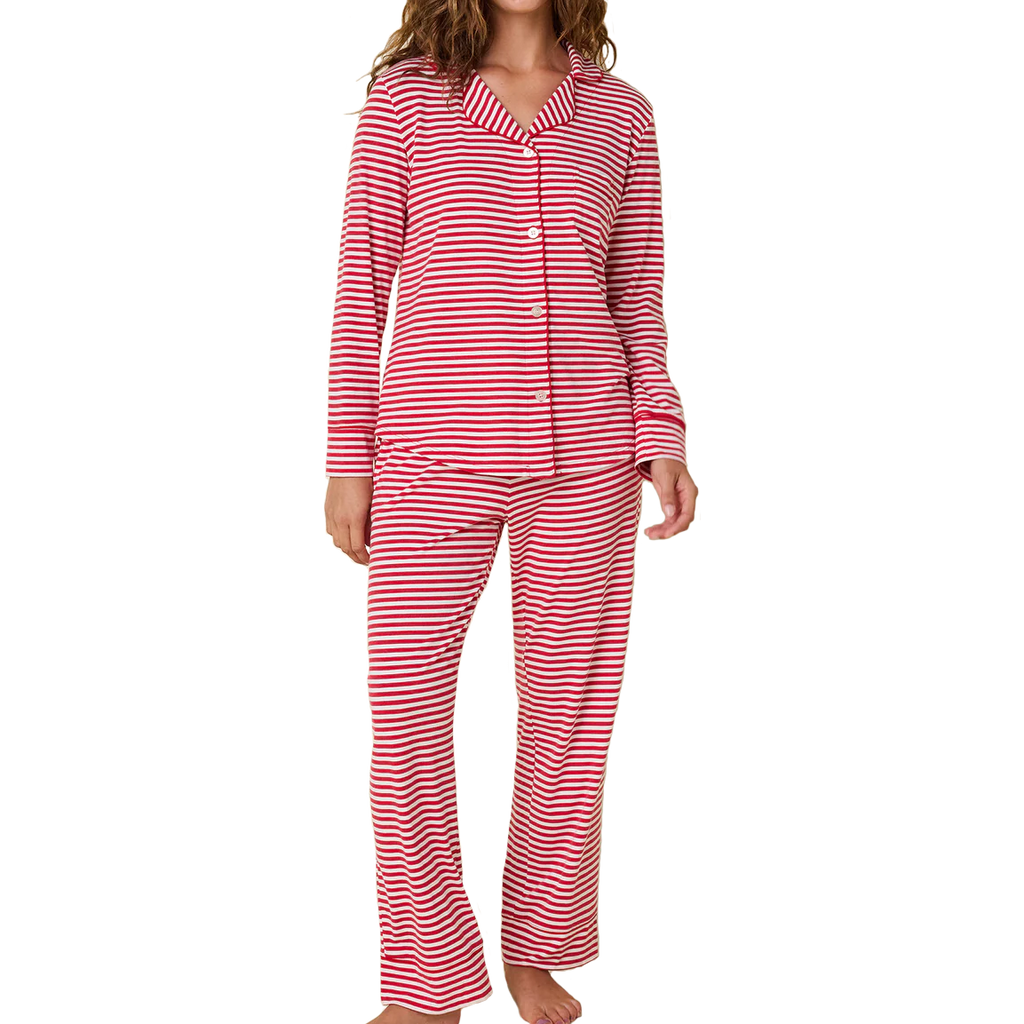 Essential Stripe Pima Knit Long-Sleeved Pajama, Red