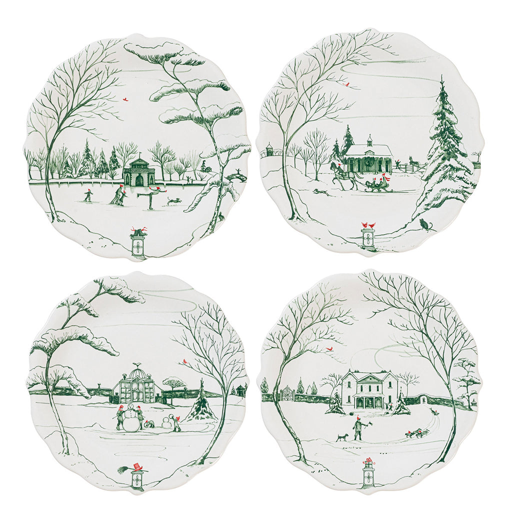 Country Estate Winter Frolic Evergreen Assorted Party Plates, Set/4