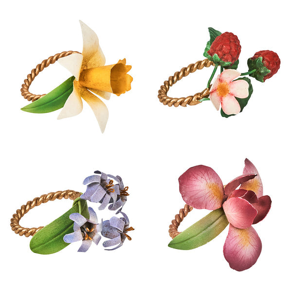 Meadow Walk Assorted Floral Napkin Rings, Set/4