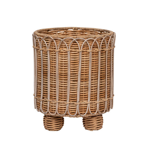 Provence Rattan 8" Round Planter - Whitewash