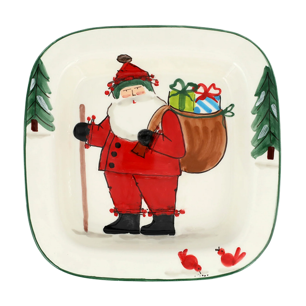 Old St. Nick Small Rimmed Square Platter w/ Gifts