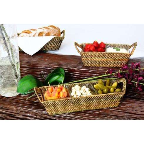 Rectangular Tray w/ 3 Glass Dishes