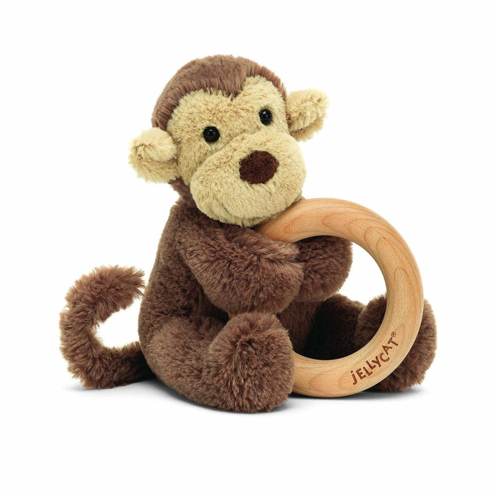 Bashful Monkey Wooden Ring Toy