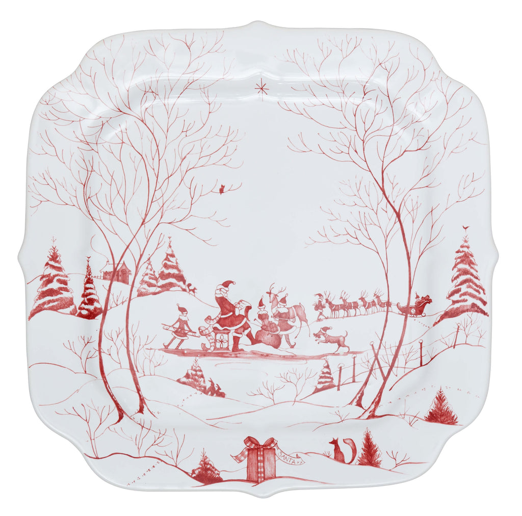 Country Estate Winter Frolic Ruby Santa's Cookie Tray